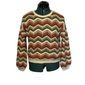 Marine Layer Sweater Womens XS Chevron Stripe Alpaca Blend Pointelle Crewneck‎